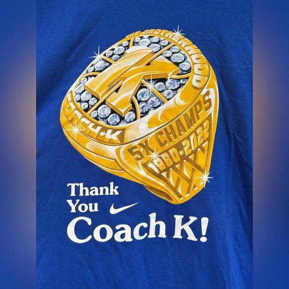NEW Nike Duke Blue Devils Thank You Coach K Ring T-Shirt Men’s XL Royal Blue - Picture 8 of 8